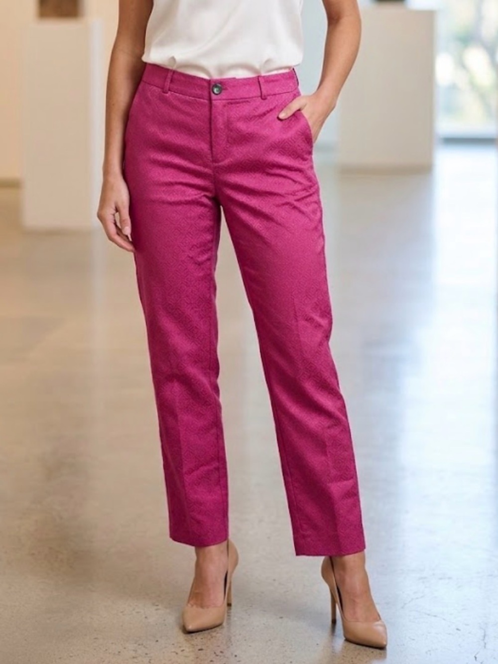 Banana Republic Camden pink Fuchsia Textured Straight Pants size 12